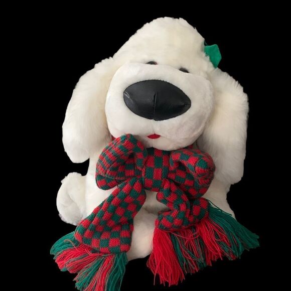 Christmas White Fluffy Christmas Puppy 12 x 12“ Stuffed Toy NWOT - Picture 2 of 5